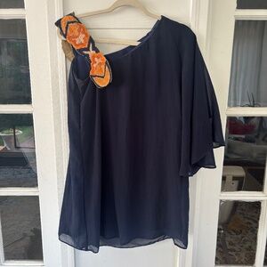 Asymmetrical navy blue blouse